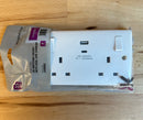 Knightsbridge CU9002 White 2 Gang Curved Edge 13A SP Switched Socket With Outboard Rockers & Type A + Type C USB Charger Outlets - LED Spares