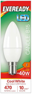 Eveready LED Candle B15 (SBC) 470lm 4.9W 4000K Cool White - S14323 - LED Spares