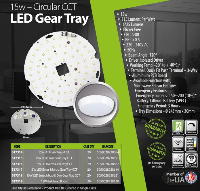 Powermaster 15w 2D Replacement LED Gear Tray - CCT - Emergency & Sensor Options - LED Spares