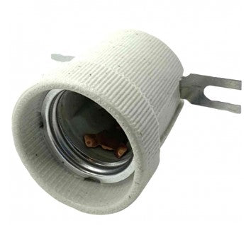 ES (E27) Porcelain Lampholder with external Lug Bracket - POLH/E27/LUG - 62050 - LED Spares
