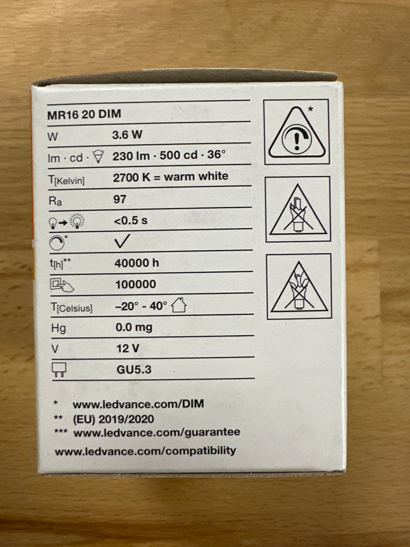 Ledvance Superior LED Spot Reflector GU5.3 MR16 3.6W 230lm 36D Warm White Dimmable - LED Spares