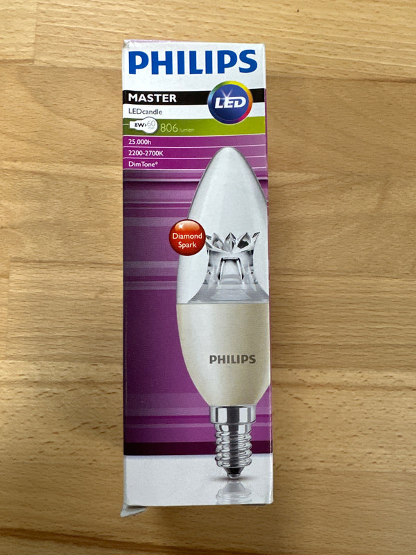 Philips MASTER LED Diamond Spark DimTone Candle E14 Crown Clear 8W 806lm Dimmable - LED Spares