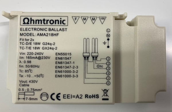 Ohmtronic AMA218HF 2 X 18W TC-D/E or TC-T/E Remote Electronic Ballast - LED Spares