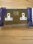Knightsbridge SFR9000AB Flat Plate 13A 2G DP Switched Socket - Antique Brass With Black Insert - LED Spares