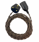 Bakelite Effect E27 Bare Pendant Light with Plug and Brown Wool Twisted Fabric Cable