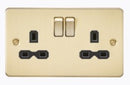 Knightsbridge FPR9000BB Flat Plate 13A 2G DP Switched Socket - Brushed Brass With Black Insert - LED Spares