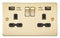 Knightsbridge FPR9224BB Flat Plate 2 Gang 13A 2 X USB-A 2.4A Switched Socket - Brushed Brass With Black Insert - LED Spares