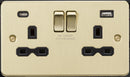 Knightsbridge FPR9940BB 13A 2G SP Switched Socket with Dual USB A+C (5V DC 4.0A shared) - Brushed Brass with black Insert - LED Spares