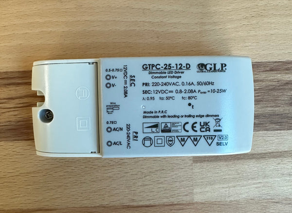 GTPC-25-24-D 25W 12V 0.12-2.08A Triac Dimmable LED Driver - LED Spares