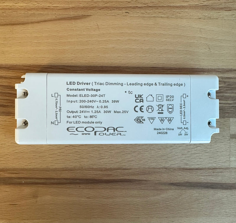 Ecopac ELED-30P-24T 30W 1.25A 24V Triac Dimmable LED Driver - LED Spares