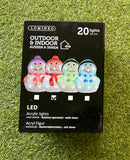 24cm Acrylic Christmas Snowman - Outdoor/Indoor 20 LED Battery Scarf/Hat & Timer -  LED Spares