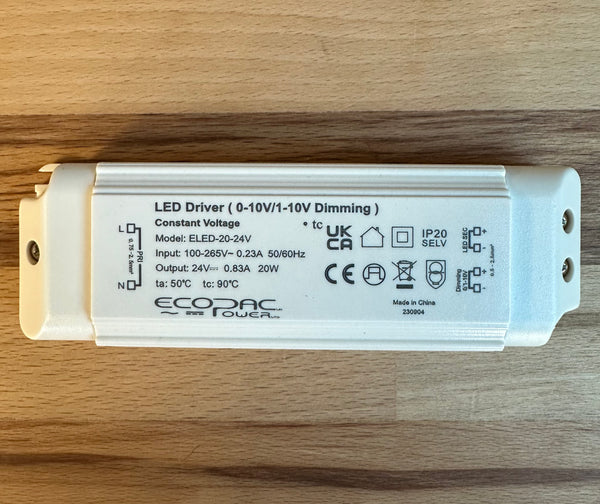 Ecopac ELED-20-24V 0-10V Dimmable Constant Voltage LED Driver 20W 24V - LED Spares