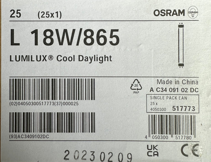 Osram LUMILUX L18W/865 2FT 18W 6500K Fluorescent Lamp - LED Spares