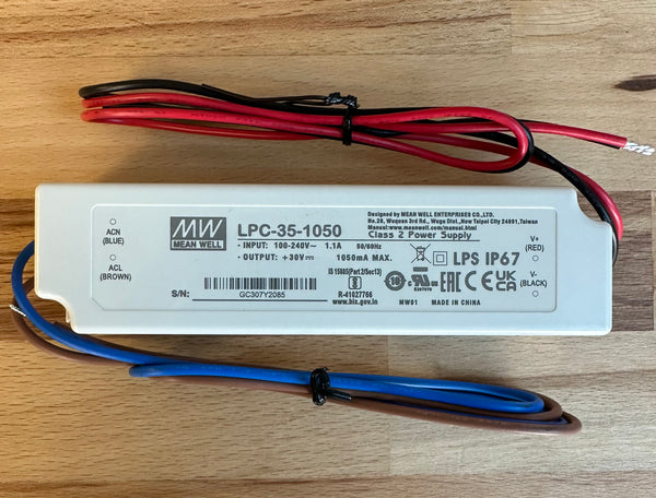 Mean Well LPC-35-1050 31.5W 1050mA IP67 Constant Current LED Power Supply - LED Spares