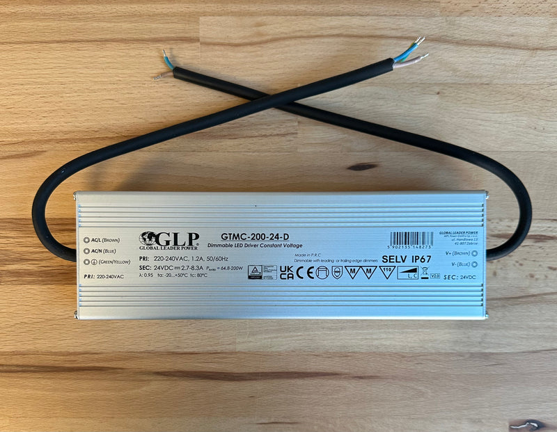 GLP GTMC-200-24-D 200W 8.3A 24V IP67 Triac Dimmable LED Power Supply - LED Spares