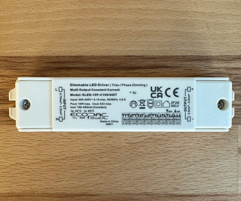 ECOPAC ELED-10P-C100/450T 10W 100-450mA (Dip-Switch)Triac Dimmable LED Driver - LED Spares