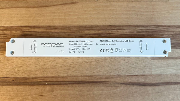 ECOPAC ELED-30P-12T-SL 30W 12V Slimline Triac/Phase-Cut Dimmable LED Driver - LED Spares