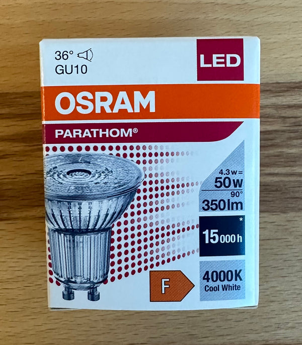 Osram PARATHOM PAR16 50 36° 4.3W 350lm Non Dim GU10 Lamp - 4058075608078 - LED Spares