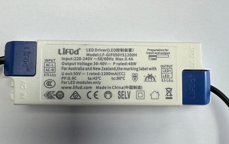Lifud LF-GIF050YS1200H 48W 1200mA Flicker-Free LED Driver 30-40V - LED Spares