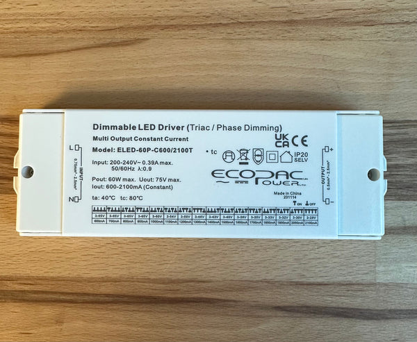 Ecopac ELED-60P-C600/2100T Triac Dimmable Selectable Current LED Driver - LED Spares