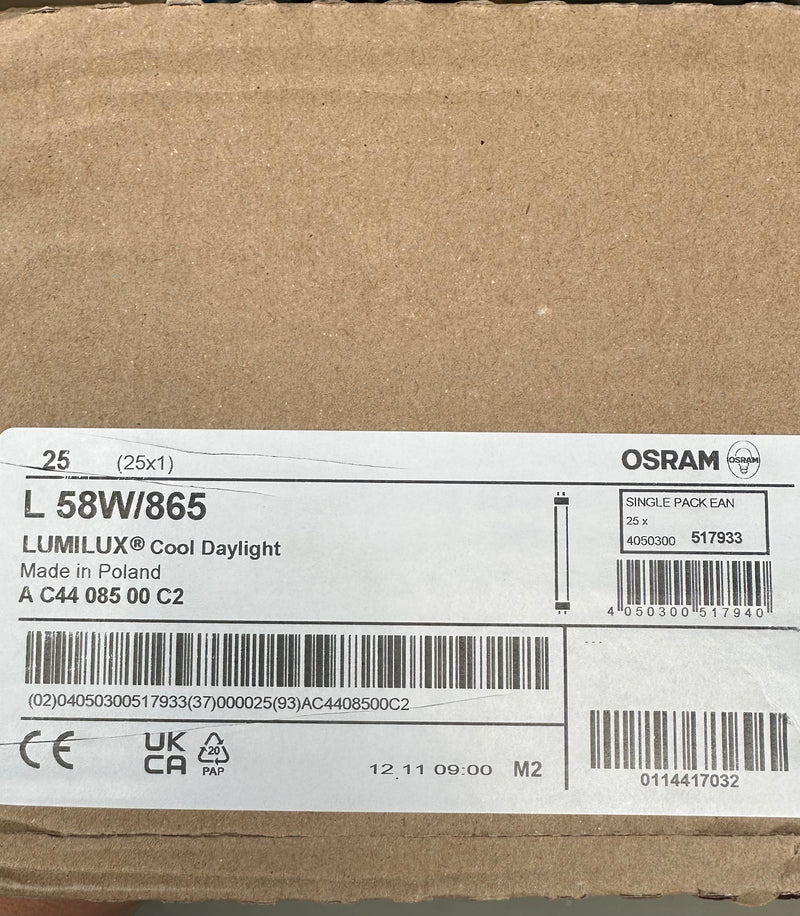 Osram LUMILUX L58W/865 5FT 58W 6500K Fluorescent Lamp - LED Spares