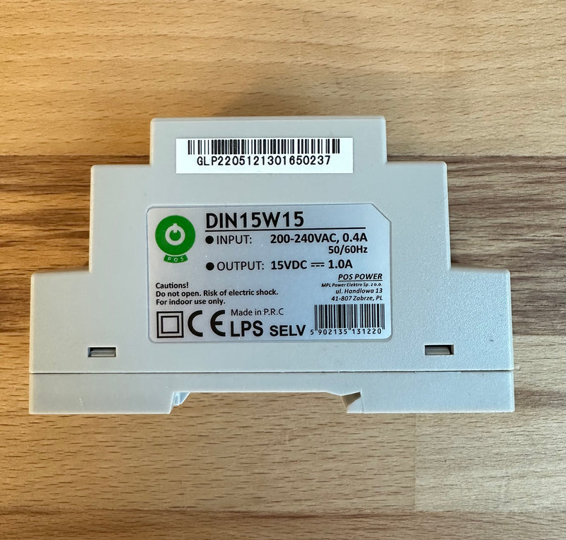 POS Power DIN15W15 15W 15V 1A Din Rail Power Supply - LED Spares