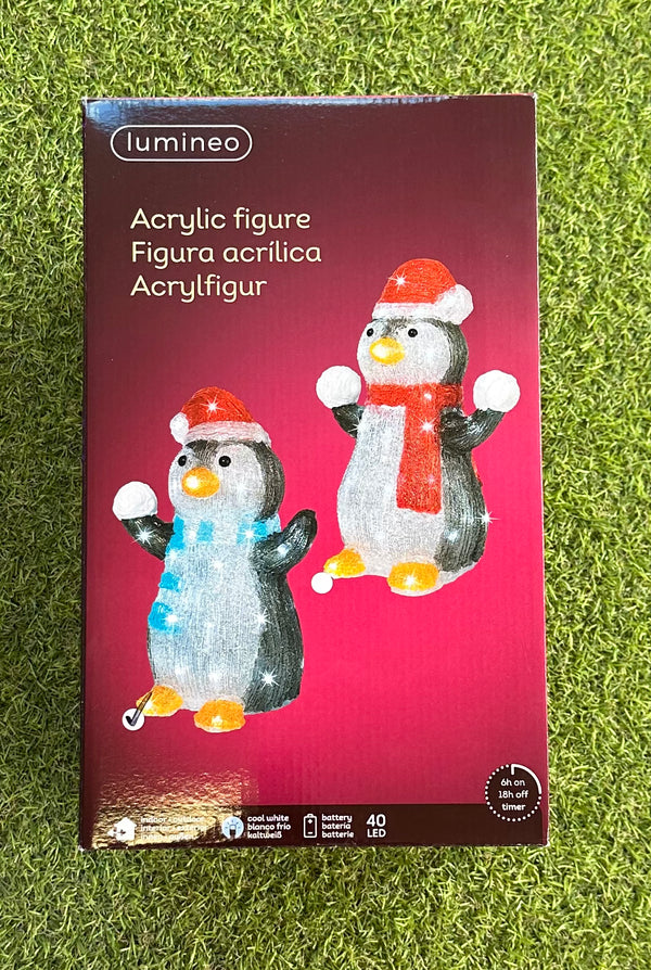 36cm Acrylic Christmas Penguin - Outdoor/Indoor 30 LED Battery Operated - Timer - LED Spares