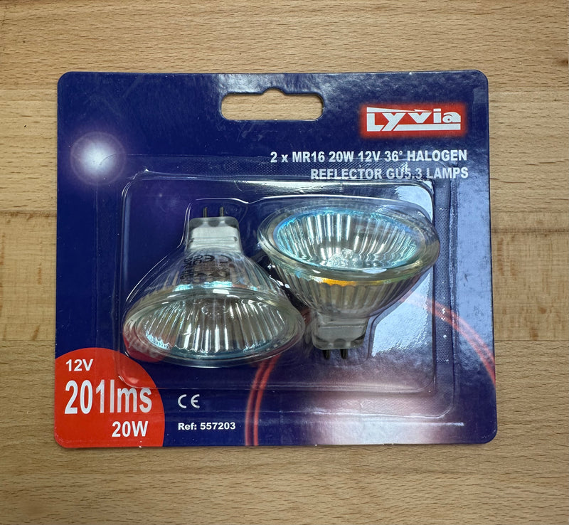 MR16 12V 20W 36° GU5.3 Closed Front Halogen Reflector Lamps - Lyvia 557203 - LED Spares