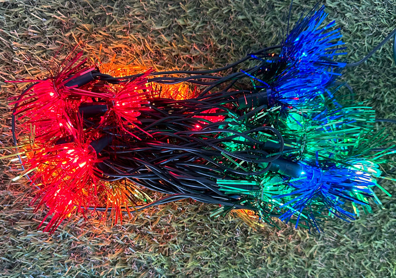 Vintage Yuletide Nostalgia 40 Tinsel Pom Pom Christmas Lights Multi-Coloured Bulbs - LED Spares