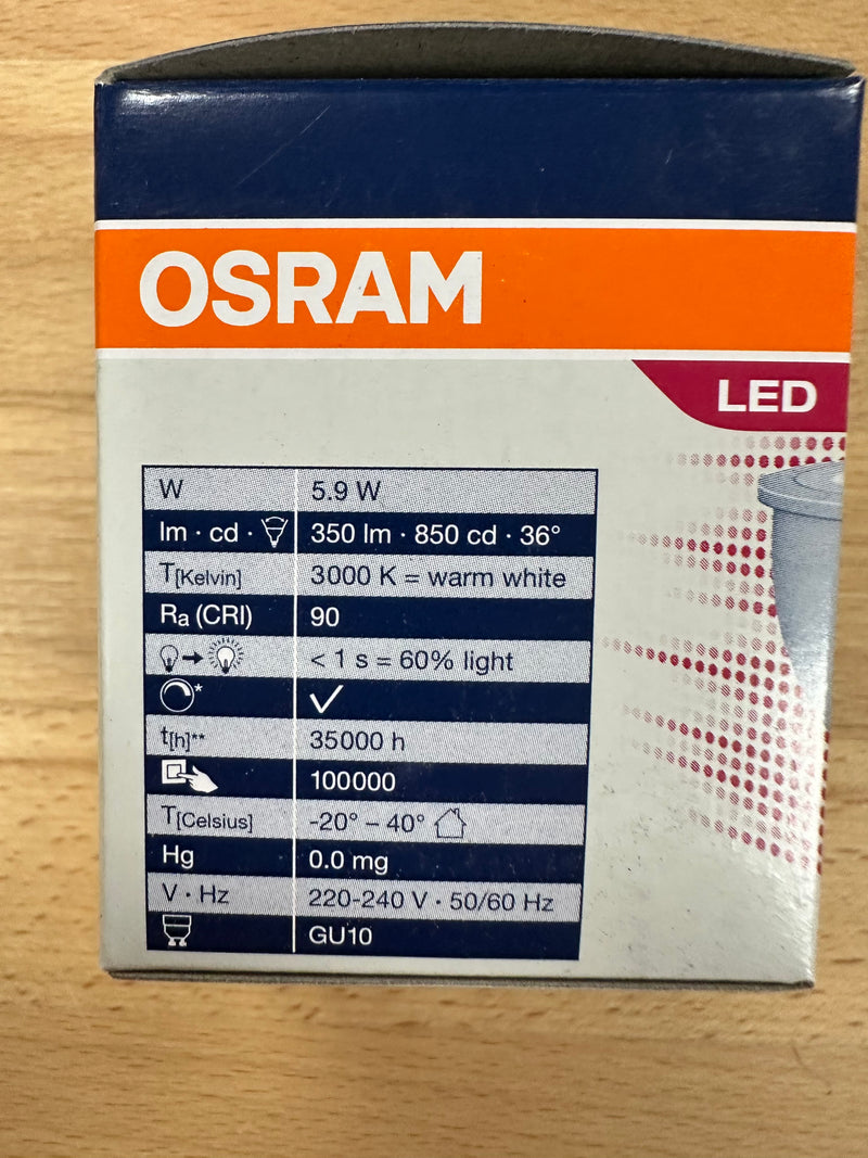 Osram PARATHOM PRO PAR16 50 36° 50W 350lm Dimmable GU10 Lamp - LED Spares