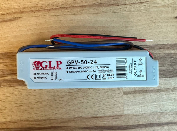 GLP GPV-50-24 48W 24V/2A IP67 LED Power Supply - LED Spares