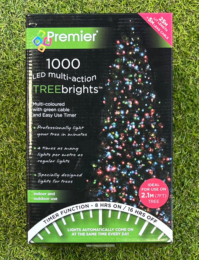 1000 LED Multi-Action Treebrights With Timer Christmas Lights White & Warm White or Multi-Coloured 25M - LED Spares