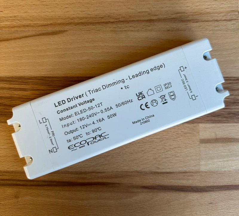 Ecopac ELED-50-12T 50W Constant Voltage 12V Triac Dimmable LED Driver - LED Spares