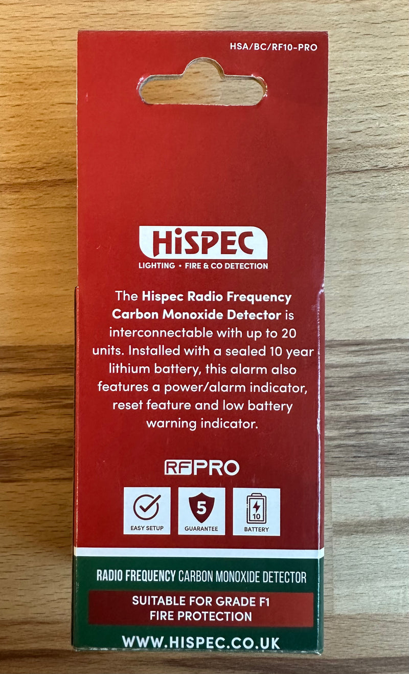 Hispec HSA/BC/RF10-PRO Radio Frequency Co2 Detector with 10yr Sealed Lithium Battery - LED Spares