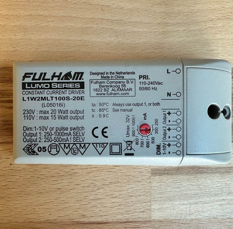 Lumotech - Fulham - L05016i LED Driver 20W 3-33V 250mA - 1000mA 1-10V Dimmable - LED Spares