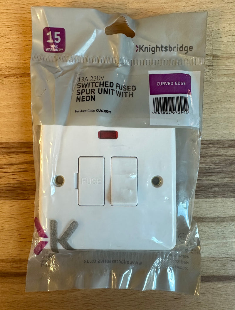 Knightsbridge CU6300N White Curved Edge 13A Switched Fused Connection Unit With Neon - LED Spares