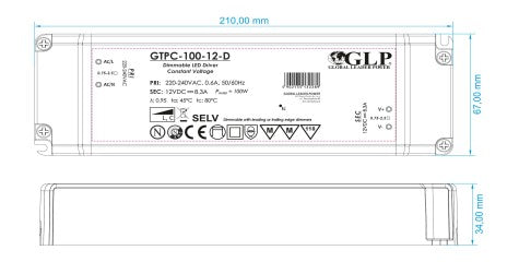 GTPC-100-24-D 100W 24V 1.4-4.2A Triac Dimmable LED Driver - LED Spares