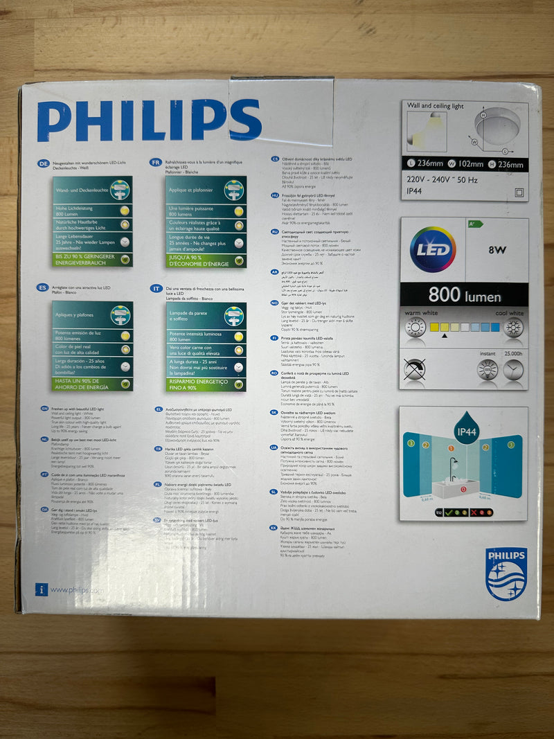 Philips Waterlilly my Bathroom Ceiling Light White IP44 LED 8W 800lm - LED Spares