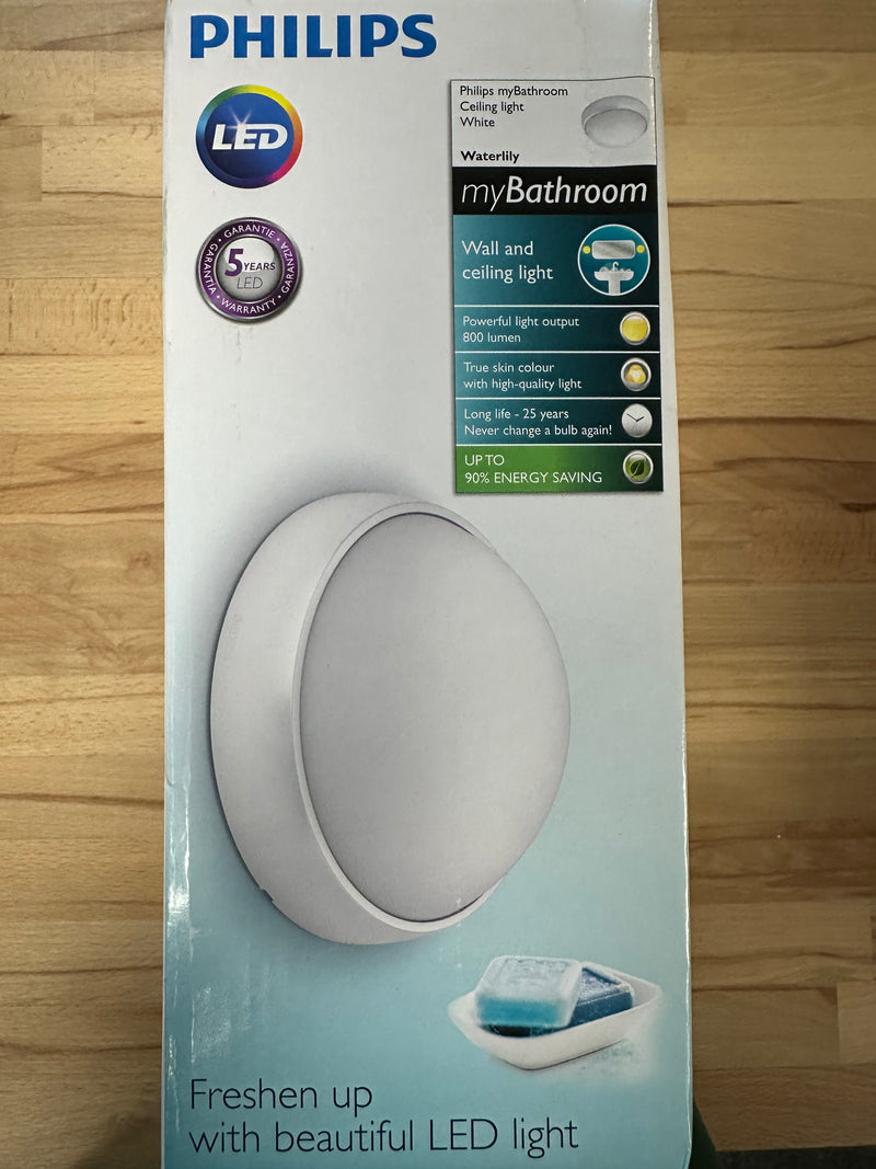 Philips Waterlilly my Bathroom Ceiling Light White IP44 LED 8W 800lm - LED Spares