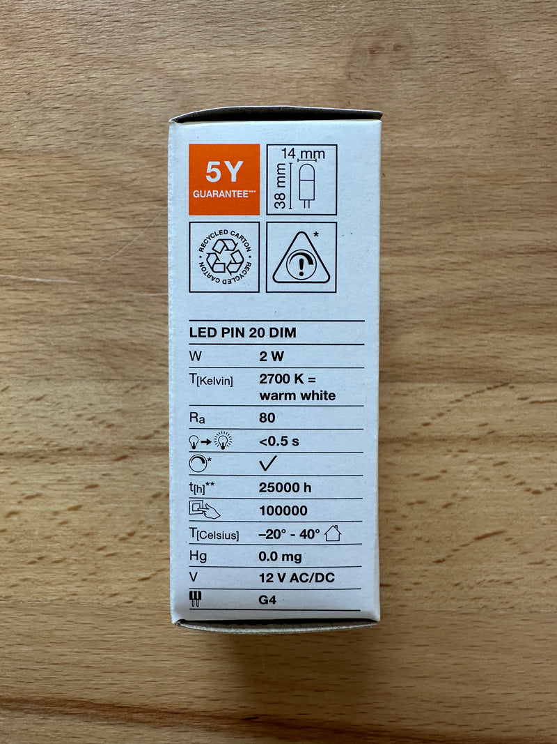 Ledvance LED PIN 20 320° DIM P 2W 827 Clear G4 4099854248542 - LED Spares