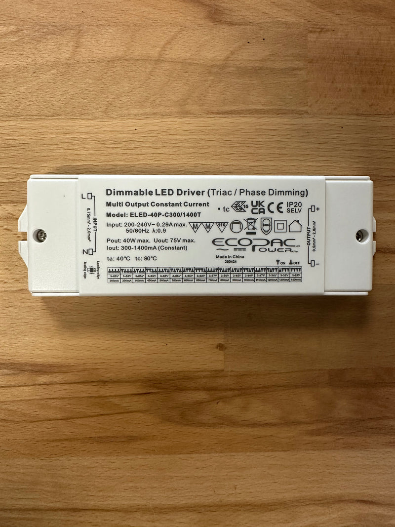 Ecopac ELED-40P-C300/1400T Triac Dimmable Selectable Current LED Driver - LED Spares