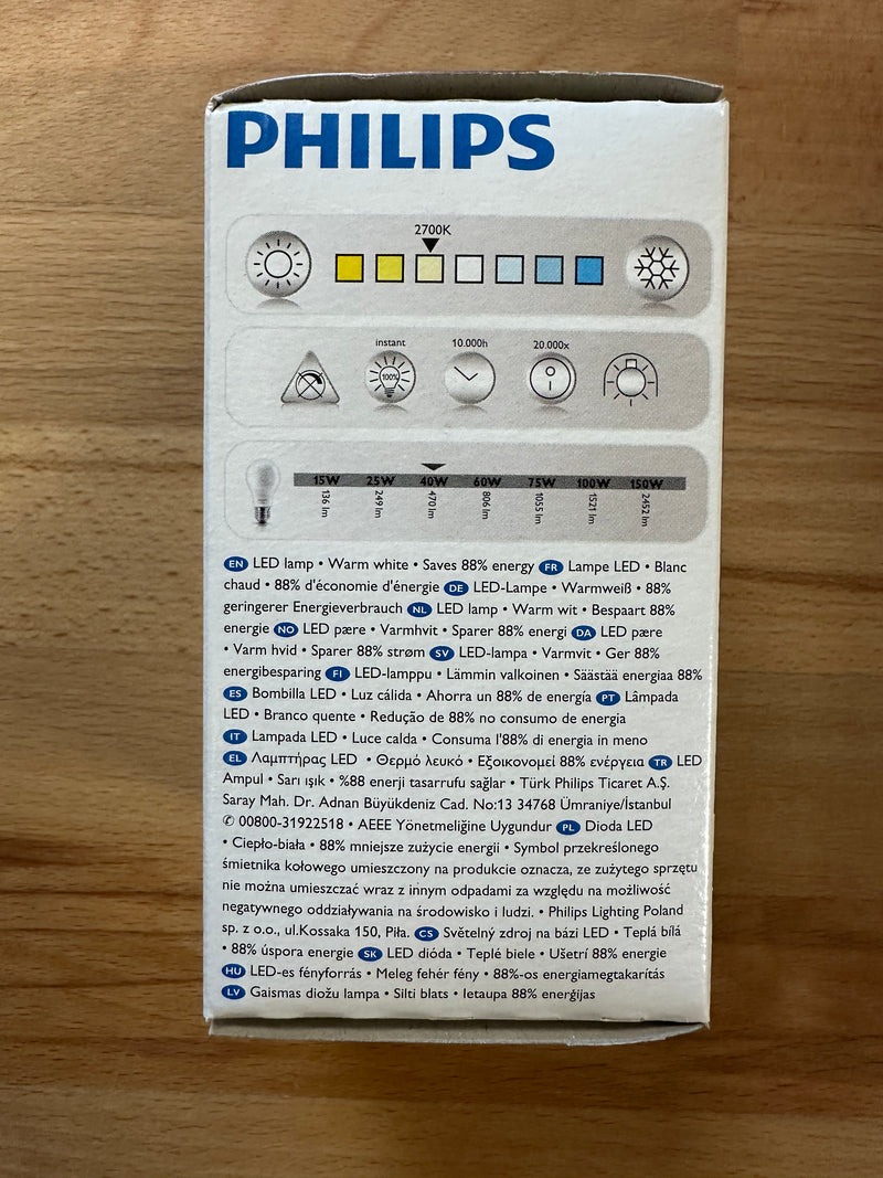 Philips Classic LED Bulb E27 Pear 5W=40W 470lm - Warm White - LED Spares
