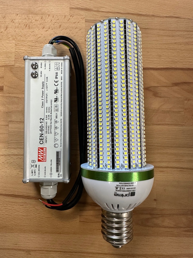 60W E40 LED Corn Lamp (IP20) 6000K DC12V - LED-COB6070RD-E40CW - LED Spares