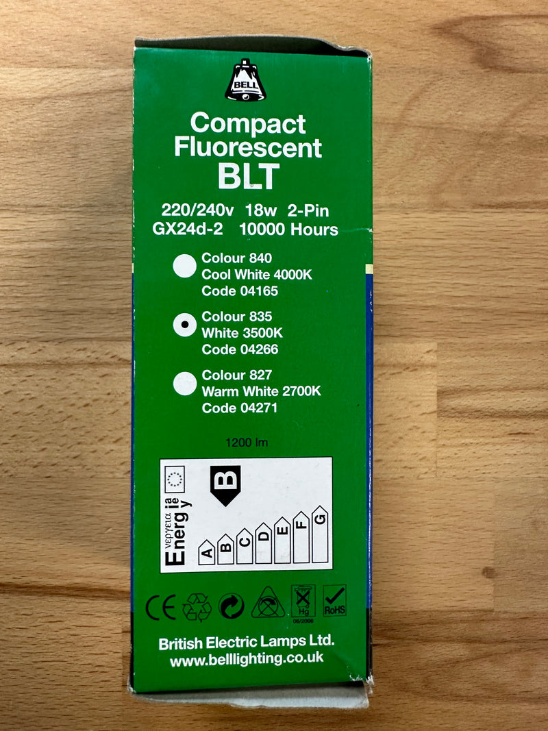 BELL 18W GX24d-2 2 Pin Compact Fluorescent BLT Lamp 3500K - 04266 - LED Spares