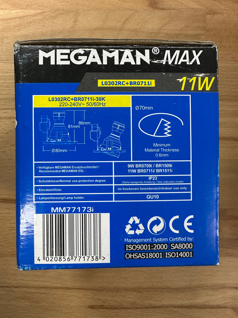 Megaman Max Adjustable Recessed Downlight Glossy Gold L0302RC with BR0711i GU10 11W Lamp - LED Spares