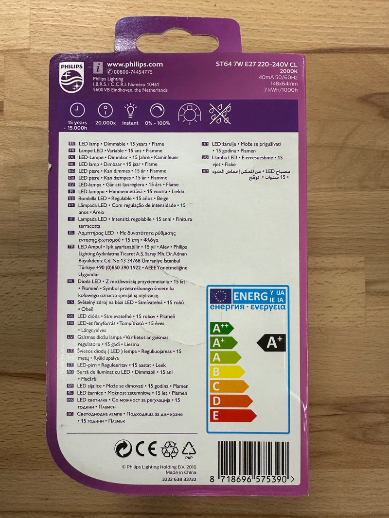 Philips Classic 8W E27 2200K Gold Flame Dimmable LED Lamp - LED Spares