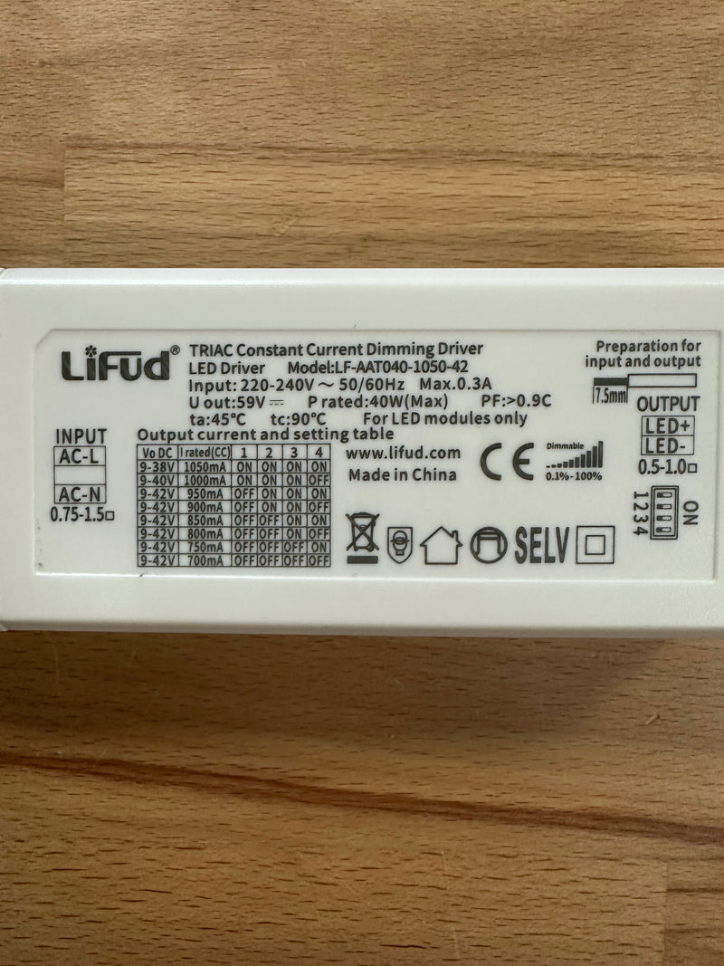 Lifud LF-AAT040-1050-42 700-1050mA 9-42V Triac Dimmable Constant Current LED Driver - LED Spares