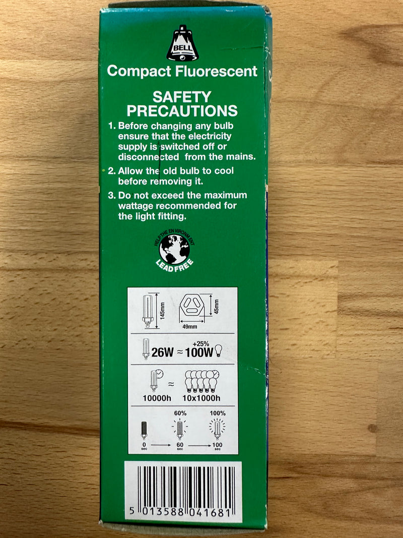 BELL 26W GX24d-3 2 Pin Compact Fluorescent BLT Dimmable Lamp 4000K - 04168 - LED Spares