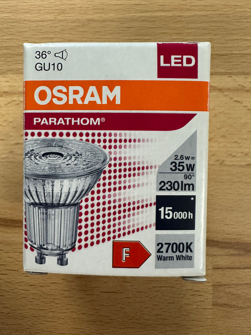 Osram Parathom LED Spot GU10 PAR16 2.6W 230lm 36D 827 - LED Spares