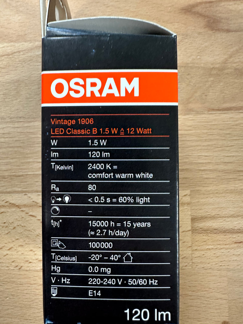 Osram Vintage 1906 LED E14 Candle Filament Gold 1.5W 120lm Warm White - LED Spares